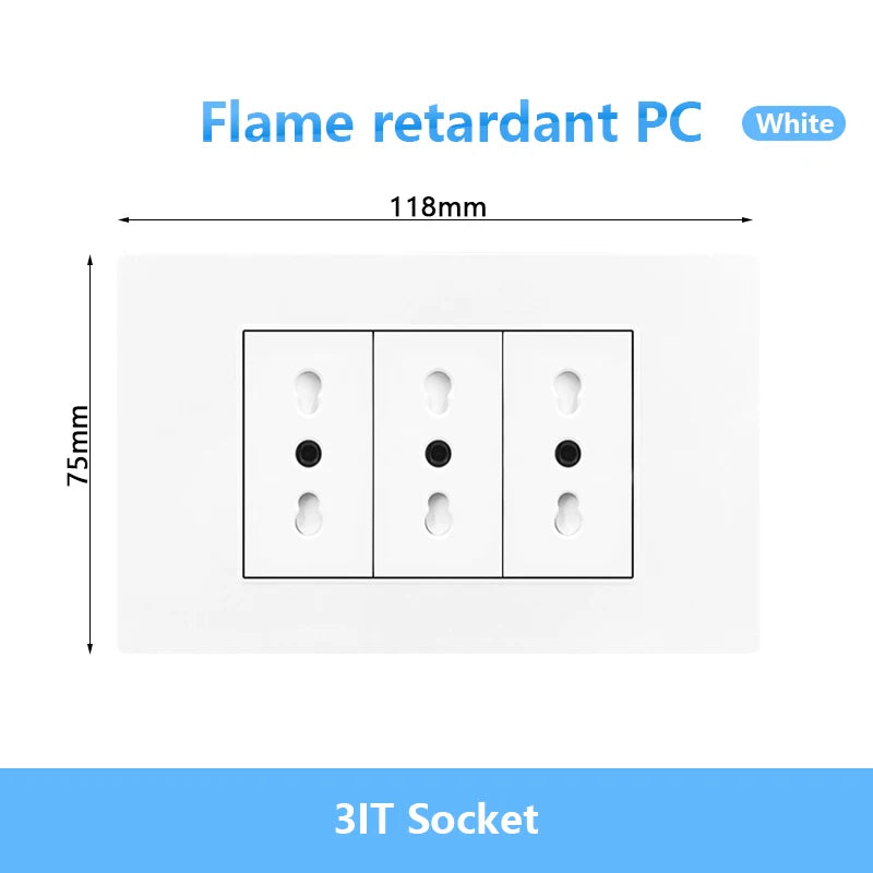 Enchufe de pared USB inteligente tipo C de 20 W con carga rápida para Italia, Chile y México; panel de interruptor de luz eléctrico de Brasil con toma USB-C universal.
