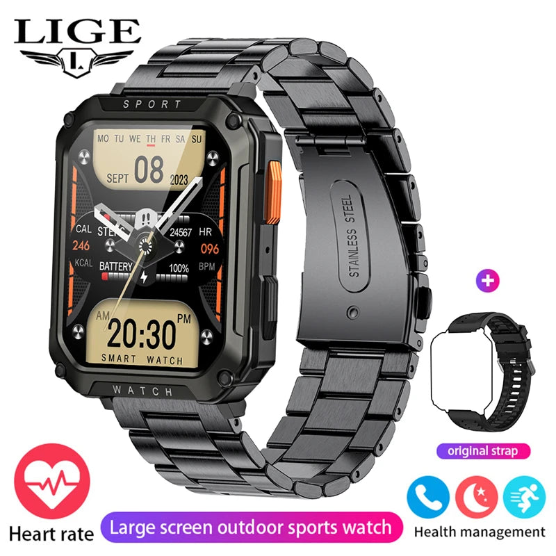 FOXBOX 2025 Reloj inteligente militar para exteriores para hombre, con Bluetooth, llamadas, deportivo, resistente al agua, asistente de voz, reloj de fitness para hombre, nuevo