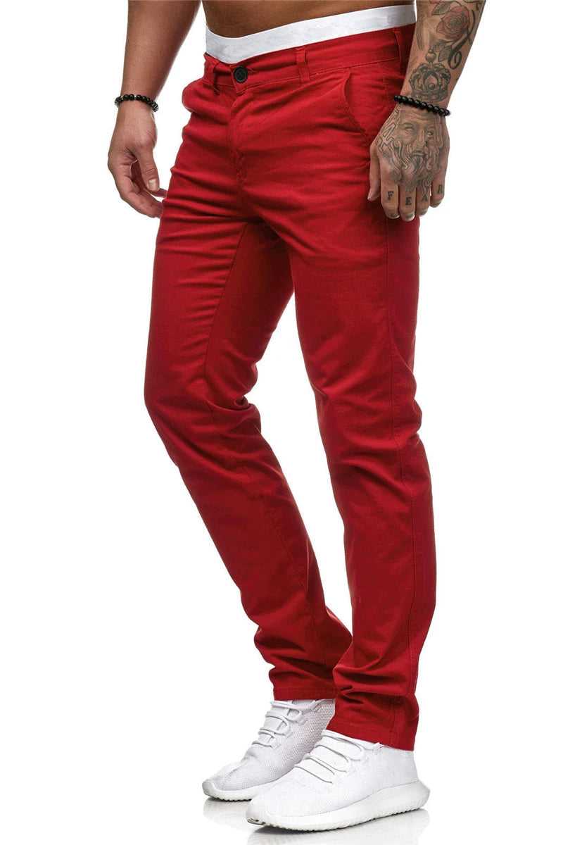 Pantalones casuales para hombre, estilo lápiz con patchwork, corte ajustado, largo hasta el tobillo, cierre de cremallera, bolsillos casuales, cintura media, color liso 2025