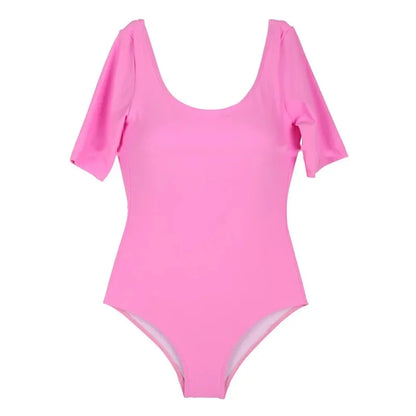 Traje de baño de una pieza para mujer, de manga corta, sexy, adelgazante, para vacaciones en la playa, informal, con pecho grande, modelo femenino, traje de baño blanco coreano
