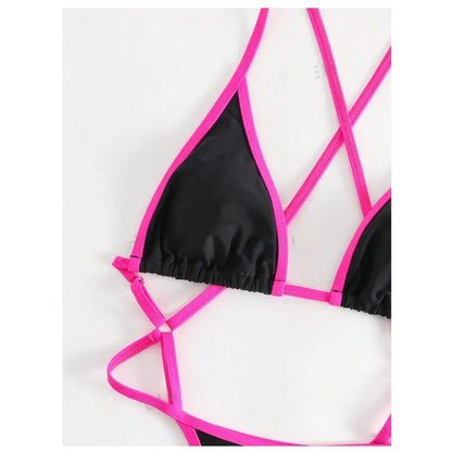 Traje de baño de una pieza con cuello halter y ribete en contraste para mujer, traje de baño sexy para playa de verano