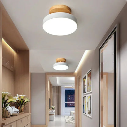 Lámparas de techo nórdicas para entrada, pasillo, balcón, madera, redondas, para guardarropa, comedor, estudio, dormitorio, baño, iluminación industrial.