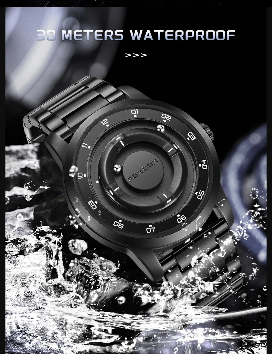 Reloj FOXBOX con diseño de planeta, puntero magnético flotante, rodamiento de bolas libre, creativo, sencillo, resistente al agua, de cuarzo para hombre.