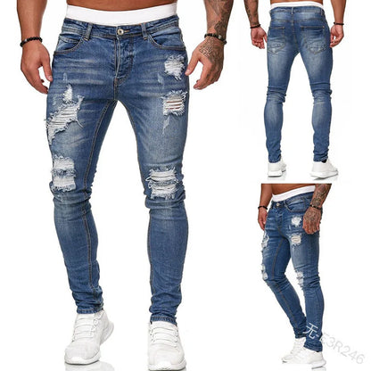 Pantalones vaqueros negros de hombre, corte ajustado, color gris, estilo casual, ajustados, estilo hip hop, urbano, de algodón.