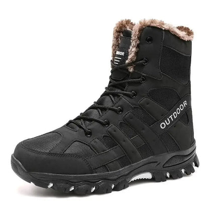 Brand Winter Men's Boots Thick Plush Warm Snow Boots Lace-UP Men Ankle Boots Outdoor Waterproof Men's Motorcycle Boots Size 47