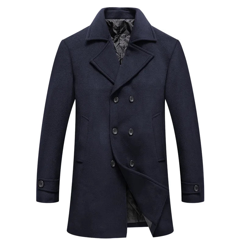 Abrigo cruzado para hombre, estilo marinero, chaqueta de lana, solapa larga, gabardina, cortavientos de invierno, moda masculina