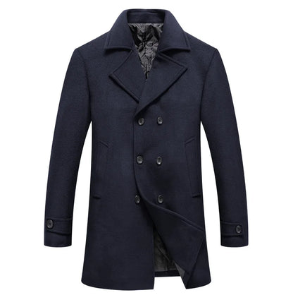 Abrigo cruzado para hombre, estilo marinero, chaqueta de lana, solapa larga, gabardina, cortavientos de invierno, moda masculina