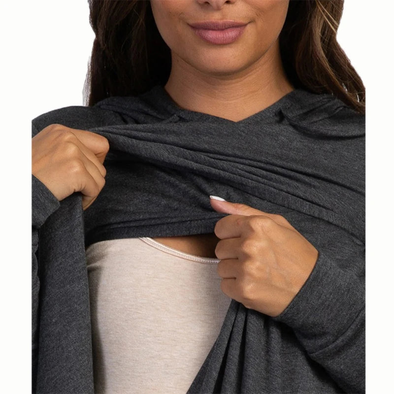 Ropa de maternidad Otoño e Invierno Sudadera deportiva con capucha de manga larga Suéter de maternidad Ropa de lactancia Sudadera con capucha para embarazadas