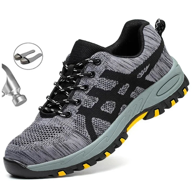 Botas de seguridad ligeras y transpirables para hombre con puntera de acero, anticaídas y antiperforación, resistentes al desgaste para obras de construcción.