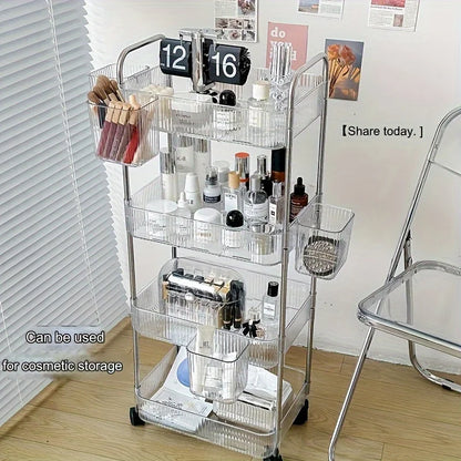 Carrito de almacenamiento transparente de 3 niveles con ruedas: organizador rodante multifuncional para el hogar y la oficina, ideal para el dormitorio y la sala de estar.