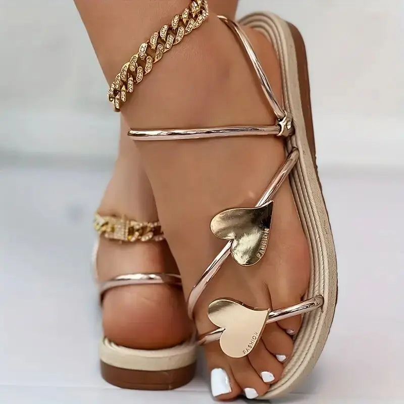 Sandalias planas elegantes con forma de corazón para mujer, con punta abierta, antideslizantes, para playa y exteriores, verano 2024, talla 43