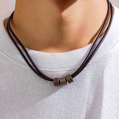 Gargantilla vintage de cuero sintético con cuentas de metal para hombre, collar moderno para el cuello, accesorios 2023, joyería de moda, regalo para hombre