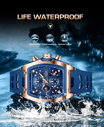 Reloj de negocios LIGE para hombre, resistente al agua, luminoso, cronógrafo, fecha, movimiento de cuarzo, correa de silicona, reloj de pulsera para hombre + caja