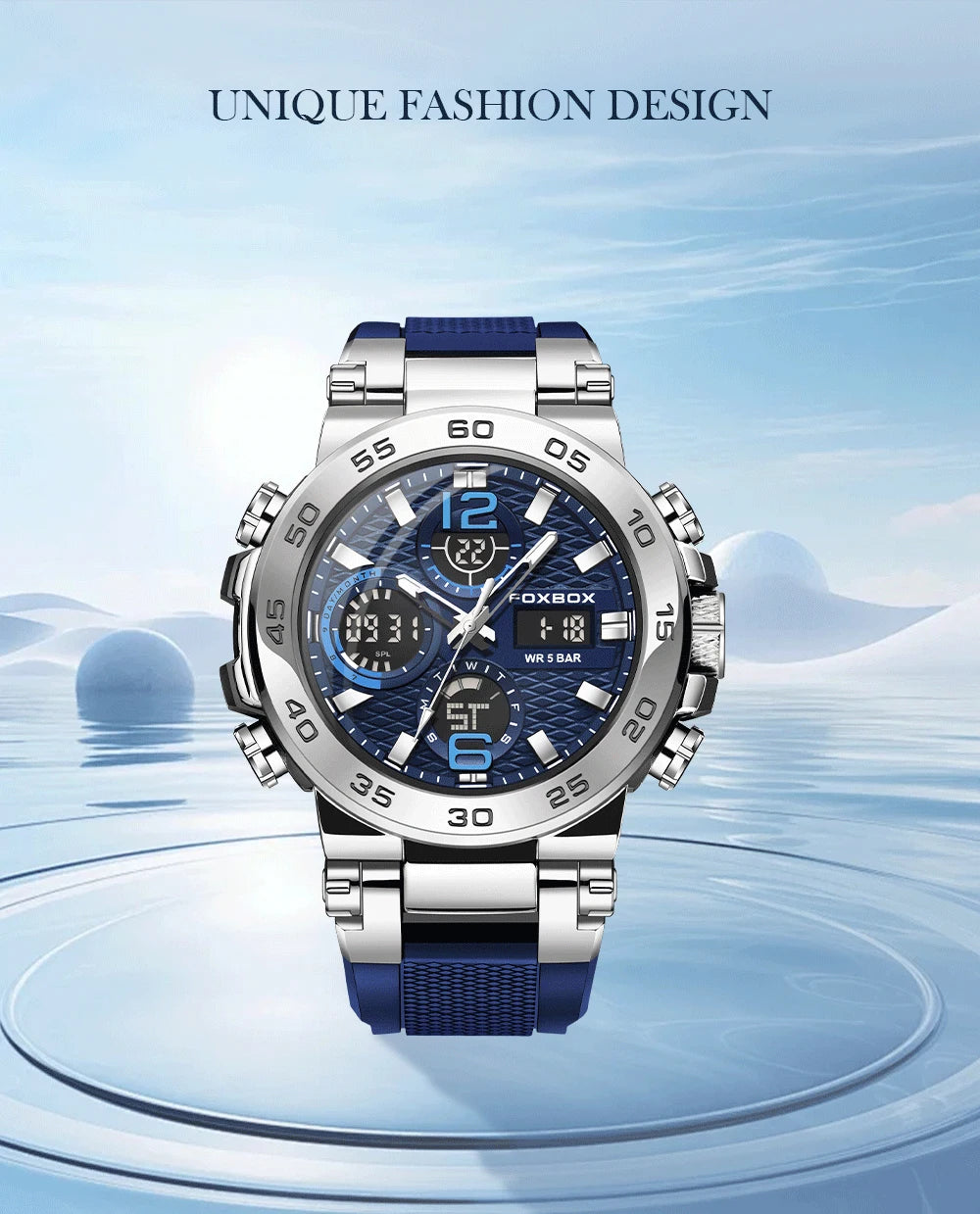 Reloj de pulsera deportivo para hombre FOXBOX Fashion Luxury Quartz, militar, impermeable, con doble pantalla, cronógrafo luminoso + CAJA