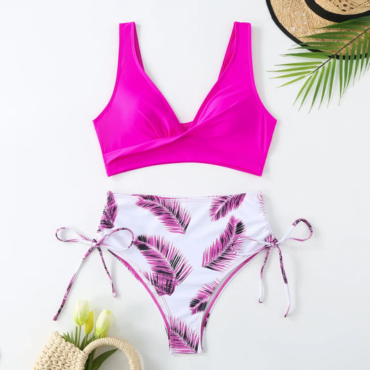 Oferta de temporada: nuevo traje de baño de nailon de color puro, cintura alta, sexy, para mujer, conjunto de bikini de moda, fuente de casa, ajuste cómodo