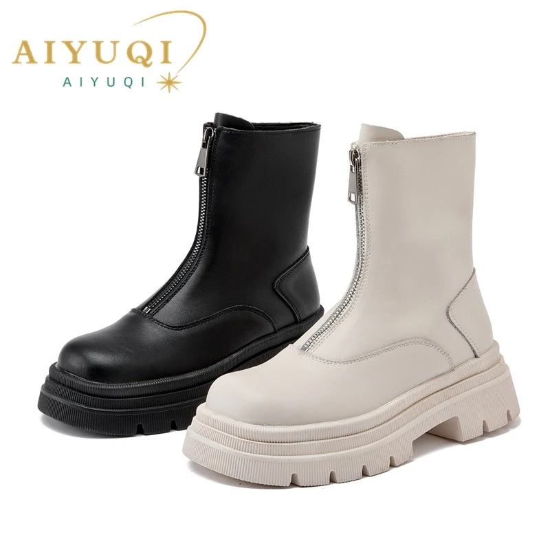 AIYUQI Women Chelsea Boots Genuine Leather 2025 New Warm Winter Boots Women Non Slip British Style Front Zipper Women Booties