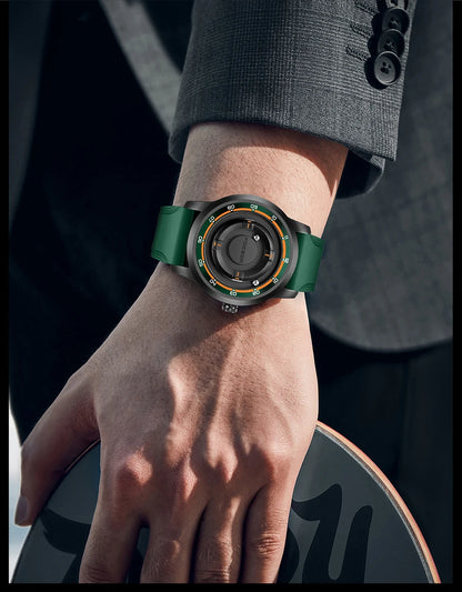 Reloj de pulsera de cuarzo para hombre FOXBOX Fashion, verde, de silicona, resistente al agua, con puntero deslizante y fuerza magnética, para deportes al aire libre.