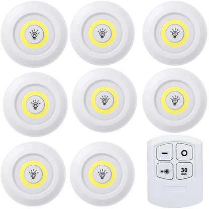 Luz LED regulable para debajo del gabinete con control remoto, funciona con pilas, luces LED para armarios, iluminación de baño, luz nocturna