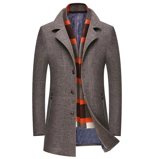 Abrigo de lana grueso con cuello tipo bufanda para hombre, ideal para otoño/invierno. Chaqueta de lana de alta calidad, estilo moderno y corte medio.