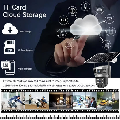 Cámara solar exterior V380Pro de 12 MP con IP 4G/WiFi, visión nocturna HD, seguimiento PTZ, detección de movimiento PIR y seguridad para el hogar (CCTV inteligente).