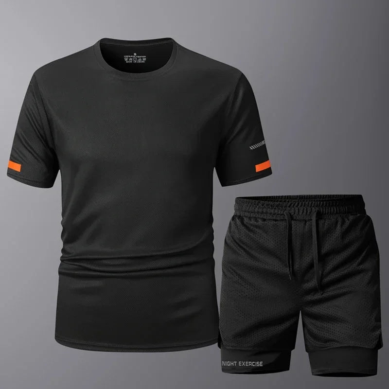 Conjunto deportivo de 2 piezas para hombre, de secado rápido, para correr, entrenamiento, gimnasio y fitness.