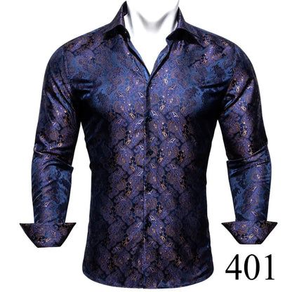 Camisas clásicas negras estampadas y bordadas para hombre, solapa de seda, manga larga, corte formal exquisito, ideales para eventos de negocios y fiestas. Barry.Wang CY-0407