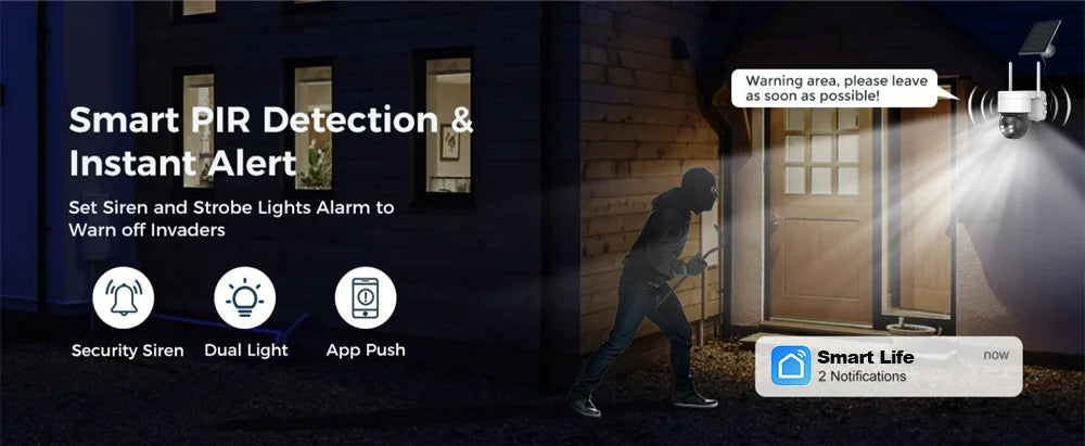 Cámara IP de seguridad inteligente Tuya SmartLife WIFI 3MP IP65 resistente al agua con seguimiento humano, visión nocturna a color y energía solar.