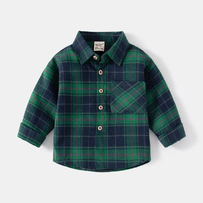 Ropa para niños nueva 2025, camisas para niños con cuello, ropa de algodón de manga larga para bebés, blusa informal a cuadros para niños de 2 a 7 años