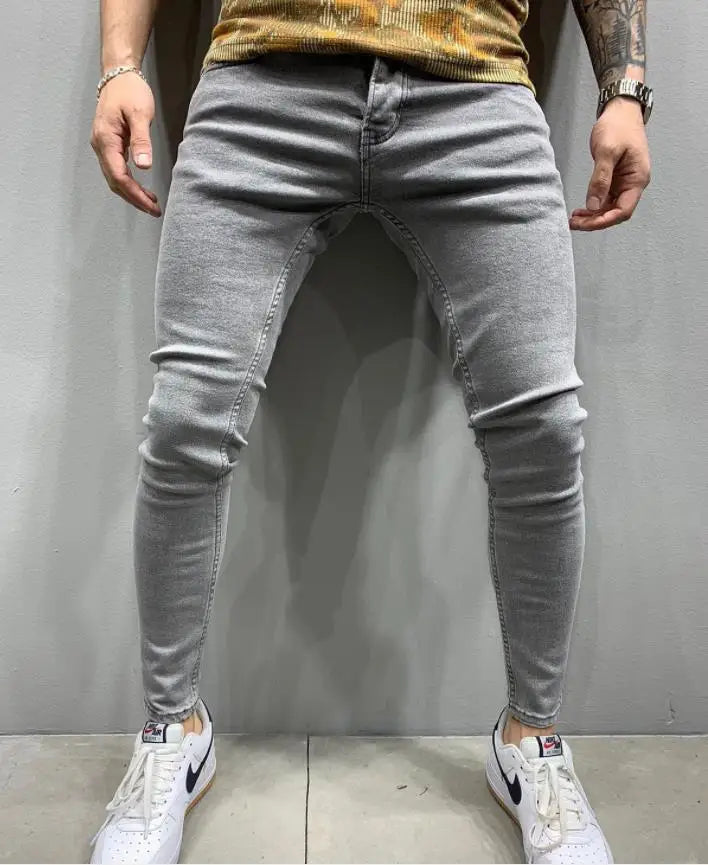 Pantalones vaqueros negros de hombre, corte ajustado, color gris, estilo casual, ajustados, estilo hip hop, urbano, de algodón.