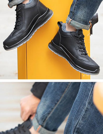 Calzado de seguridad de felpa para trabajos de invierno, resistente a impactos y perforaciones, fabricado en piel sintética de microfibra y algodón.