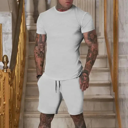 Conjunto de camiseta y pantalones cortos de manga corta, ropa deportiva transpirable para hombre, novedad de verano 2025, ropa popular de secado rápido