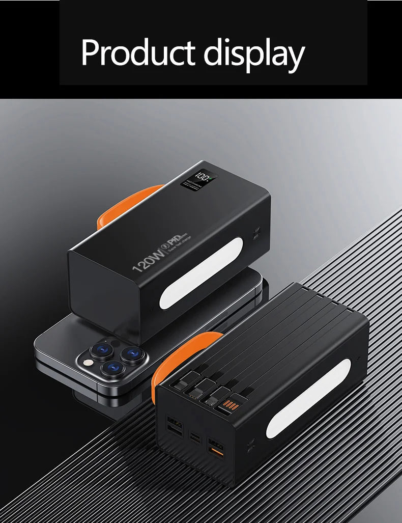 Cargador portátil de alta capacidad Oneplus de 500.000 mAh y 120 W, 4 en 1, con carga rápida y cables, para Samsung y iPhone.
