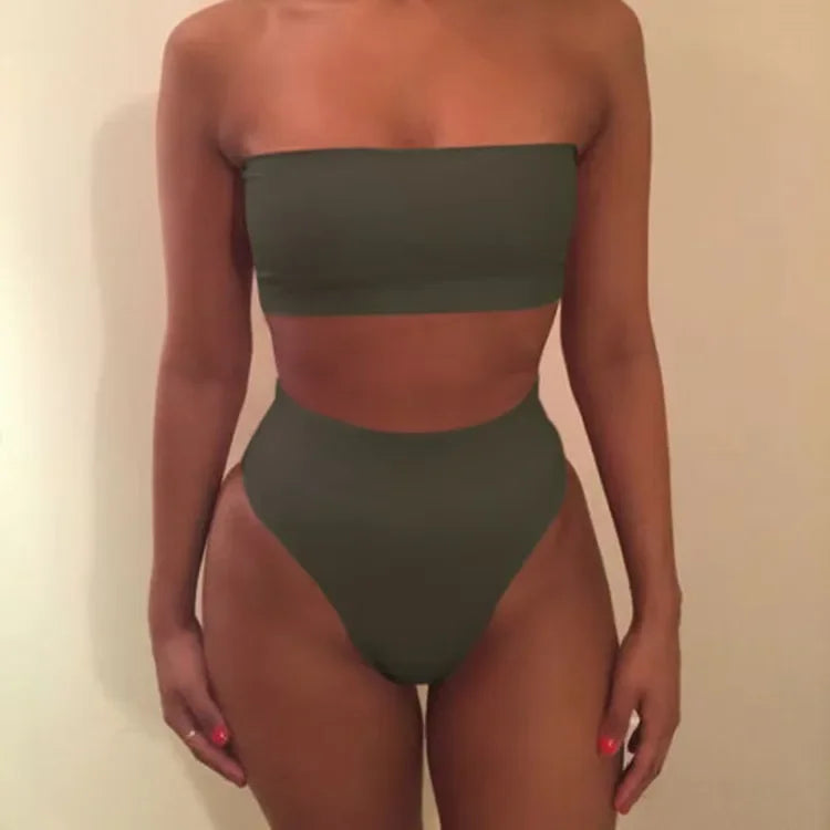 Traje de baño de dos piezas con bandeau de color liso sexy, conjunto de bikini de moda para primavera y verano, traje de baño separado con parte superior e inferior a la moda.