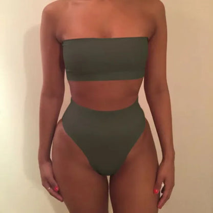 Traje de baño de dos piezas con bandeau de color liso sexy, conjunto de bikini de moda para primavera y verano, traje de baño separado con parte superior e inferior a la moda.