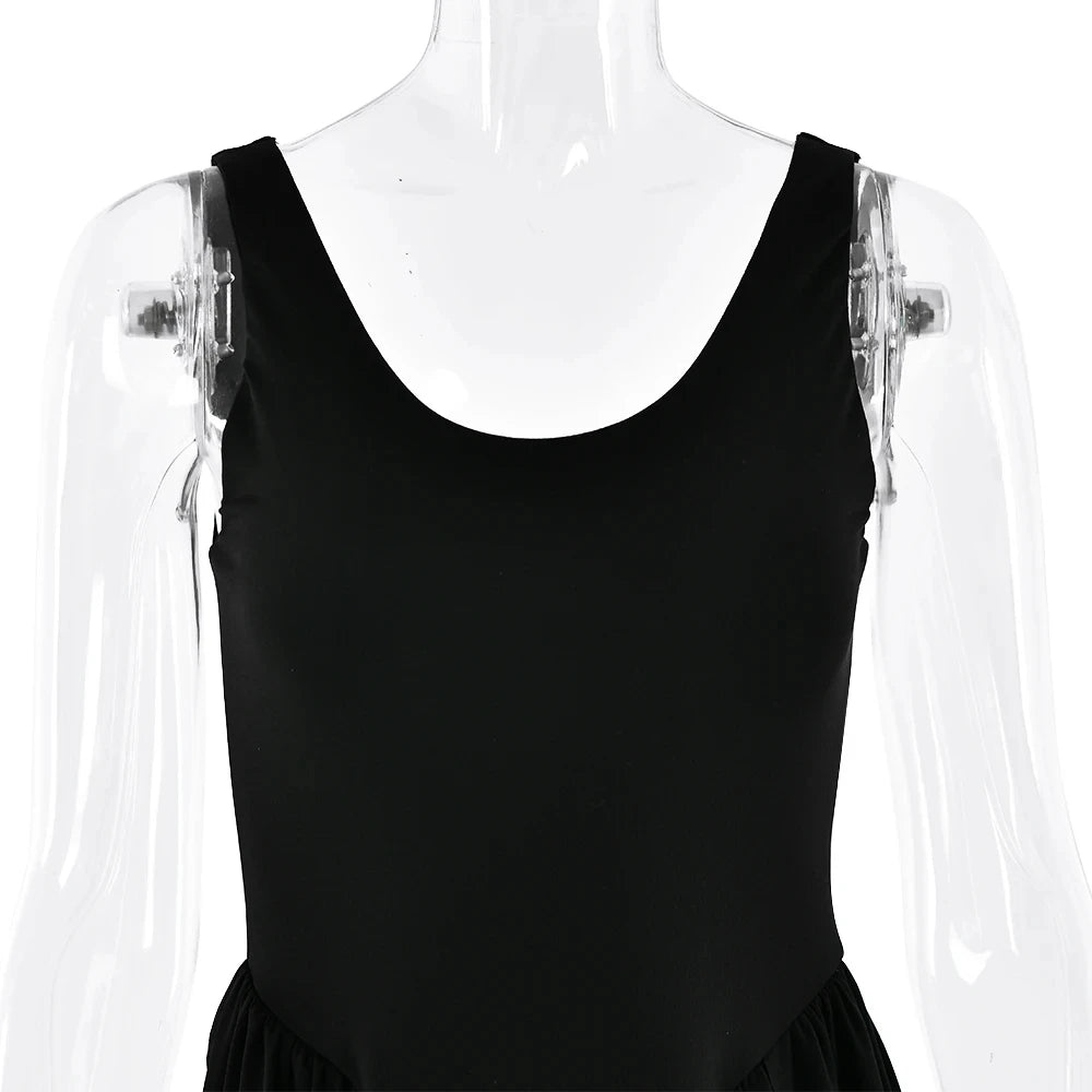 Vestido largo sexy con abertura alta JULISSA MO para mujer, negro, sin mangas, de talle alto, ideal para otoño, elegante y ajustado, perfecto para fiestas y discotecas (2024)