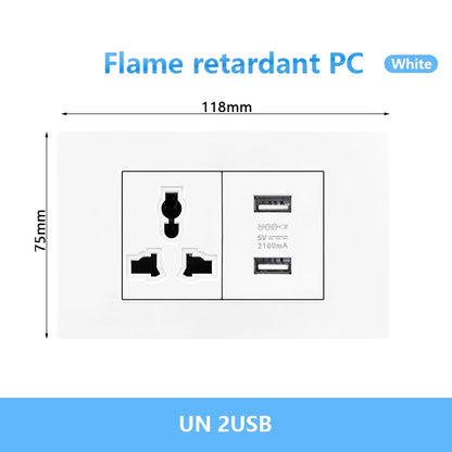 Enchufe de pared USB inteligente tipo C de 20 W con carga rápida para Italia, Chile y México; panel de interruptor de luz eléctrico de Brasil con toma USB-C universal.