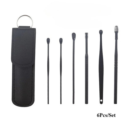 Kit de limpieza de oídos de 6 piezas, removedor de cerumen, cureta, cuchara, herramienta de extracción para bebés y adultos.