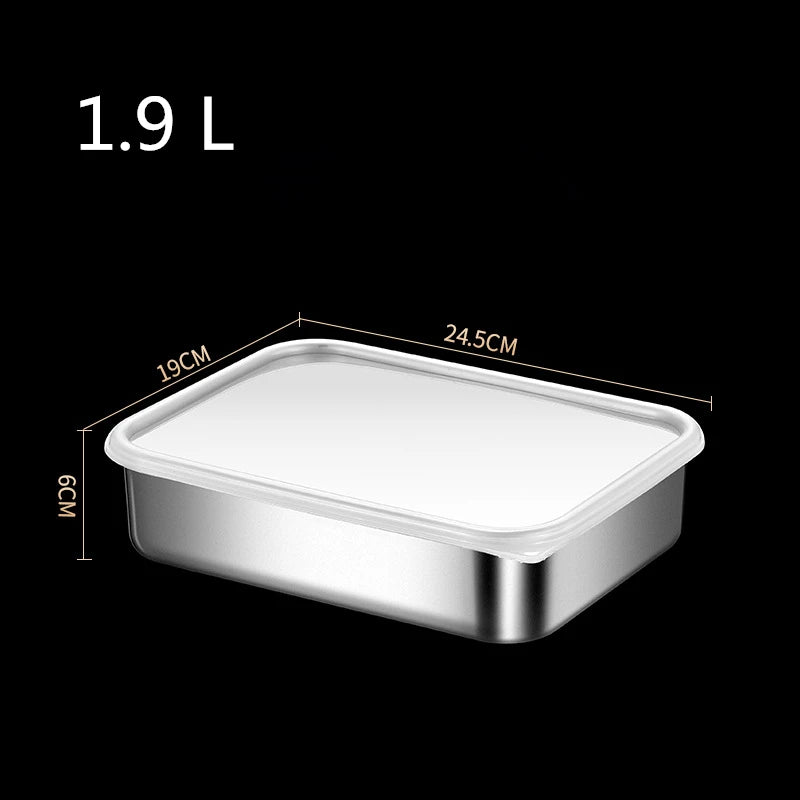Bandeja de acero inoxidable 304 para conservar alimentos frescos con tapa, ideal para el refrigerador, para sellar frutas, para comidas, para cocina, bento.