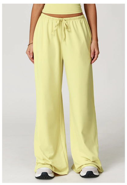 Pantalones de yoga de cintura alta para mujer, pantalones casuales holgados de pierna ancha, pantalones deportivos para mujer, pantalones para correr y fitness con cordón elástico