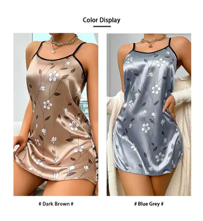 Camisón de satén con estampado floral para mujer, ropa de dormir informal sin mangas y sin espalda, sexy, para el hogar