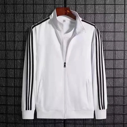 Conjunto de ropa deportiva informal para hombre, primavera y otoño, cárdigan abierto de tres rayas finas, sudadera con capucha y pantalones, conjunto ligero para hombre