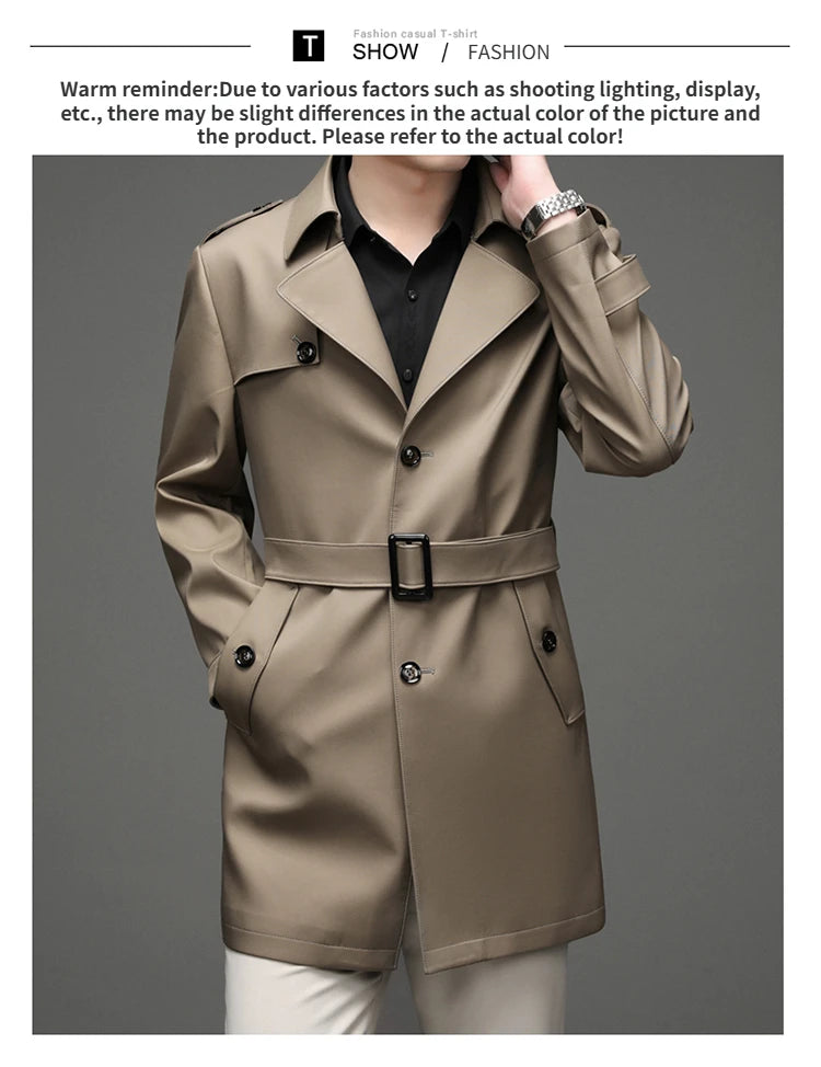 Gabardina de hombre, estilo casual o de negocios, ideal para otoño. Chaqueta larga estilo británico, versátil y con cuello de traje. Nueva prenda urbana.