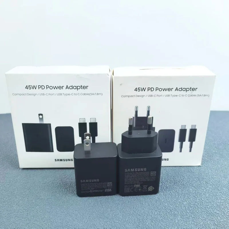 Cargador Samsung EP-T4510 de 45 W PD, carga súper rápida para Galaxy S25 Ultra Plus S24 S23 A56 C55, adaptador EU/EE. UU./Reino Unido, cable tipo C de 1,8 m.