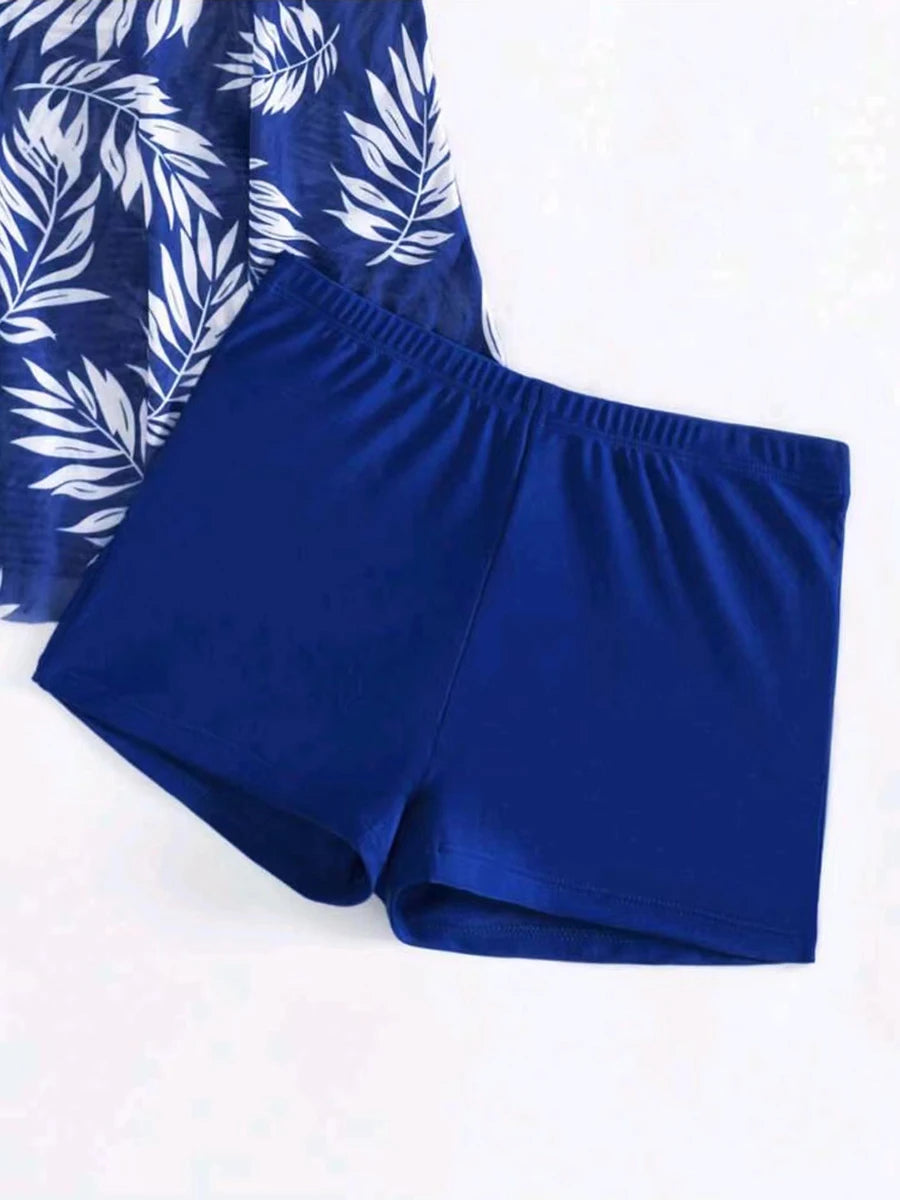 2025 Vestido corto tankini con pantalones cortos traje de baño para mujer traje de baño femenino acolchado estampado traje de baño natación ropa de playa verano