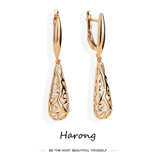 Pendientes Harong vintage de metal y cobre color oro rosa, pendientes de tótem de lujo a la moda, joyería antialérgica para mujer, regalo