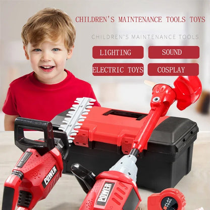 Caja de herramientas eléctrica para niños, juguetes de simulación, herramientas de reparación para bebés, cortadora de césped, sierra, secador de pelo, herramienta de mantenimiento de juguetes para niños