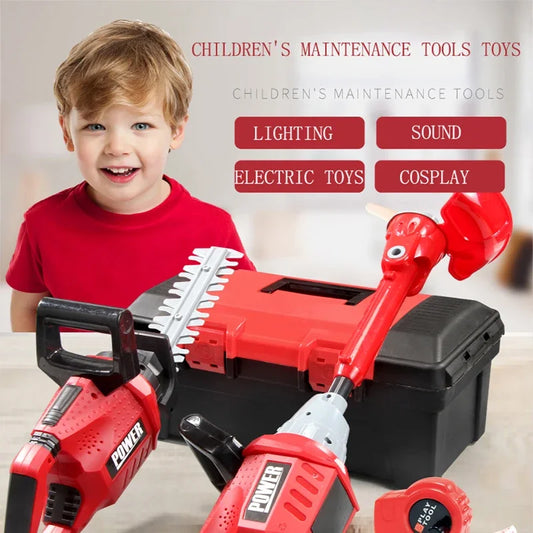Caja de herramientas eléctrica para niños, juguetes de simulación, herramientas de reparación para bebés, cortadora de césped, sierra, secador de pelo, herramienta de mantenimiento de juguetes para niños