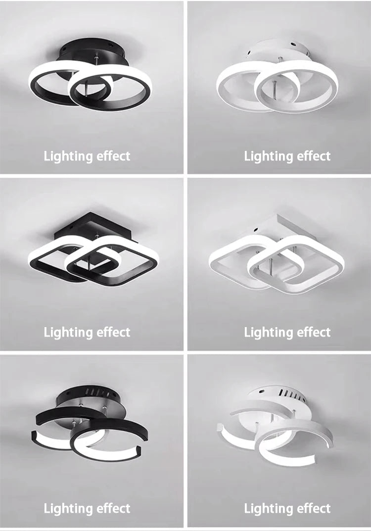 Lámpara de techo LED moderna de 2 anillos con diseño creativo. Ideal para interiores: pasillo, balcón, oficina.