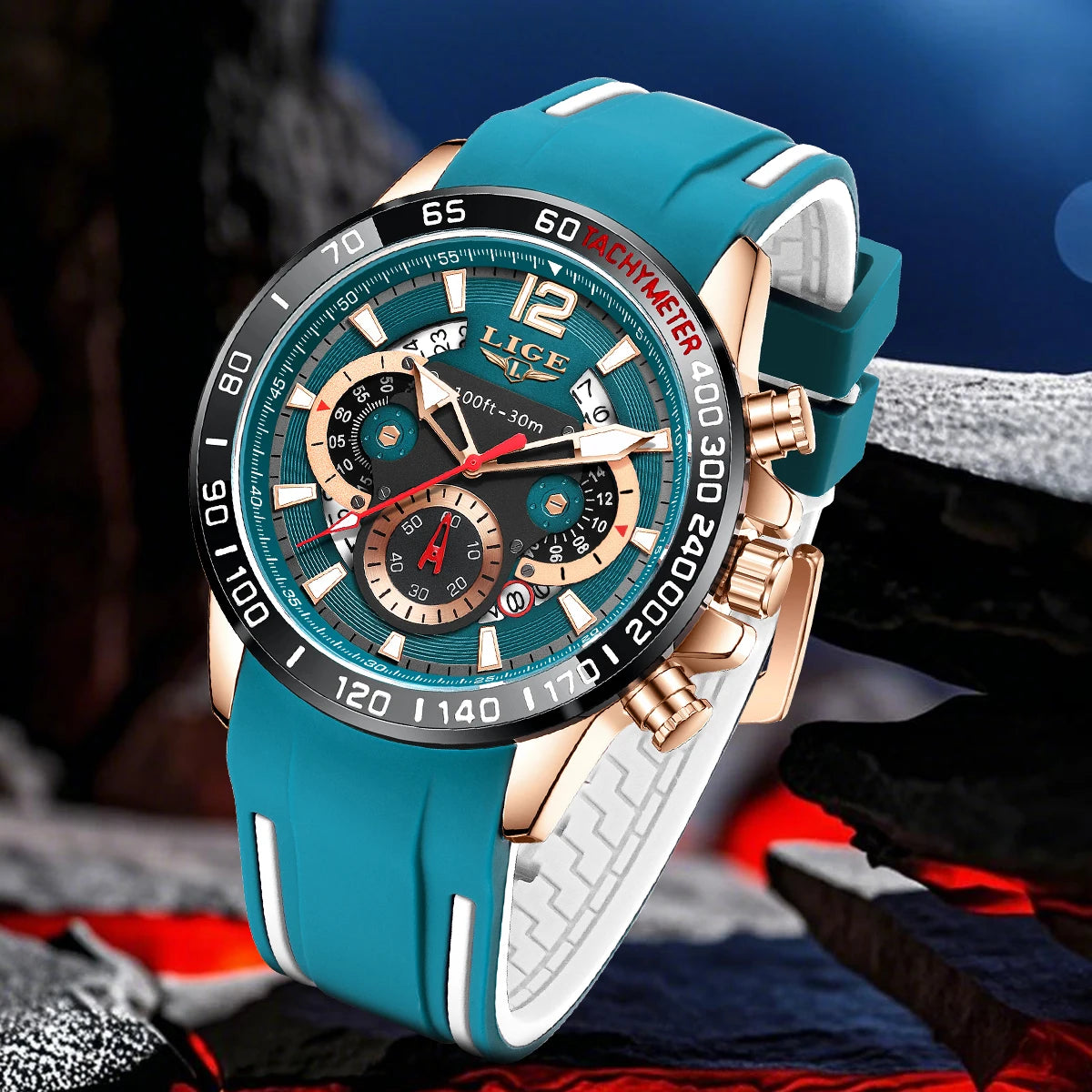 Reloj LIGE original para hombre, deportivo, de negocios, multifuncional, con calendario y código de tiempo, correa de silicona, reloj de cuarzo de marca de lujo para hombre