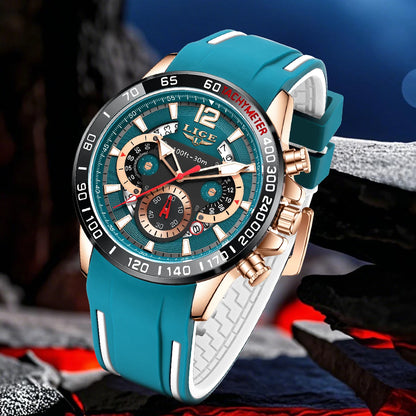 Reloj LIGE original para hombre, deportivo, de negocios, multifuncional, con calendario y código de tiempo, correa de silicona, reloj de cuarzo de marca de lujo para hombre